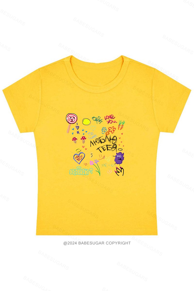 Cute Color Sticker Printing Y2K Baby Tee
