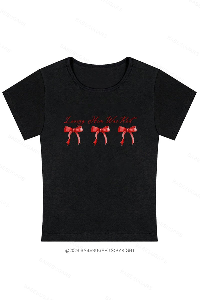 Red Bow Print Y2K Baby Tee