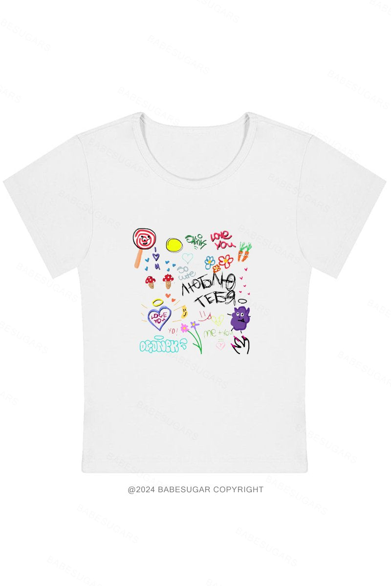 Cute Color Sticker Printing Y2K Baby Tee