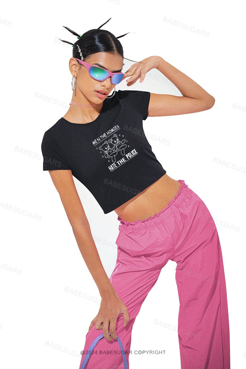 Men The Homies Hate The Police Y2K Baby Tee