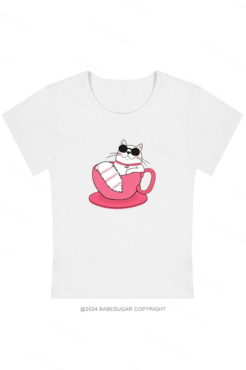 Cute Tea Cup Cat Y2K Baby Tee