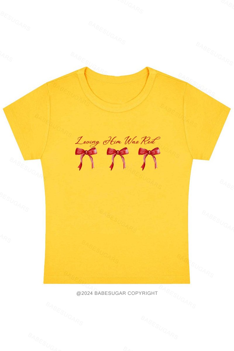 Red Bow Print Y2K Baby Tee