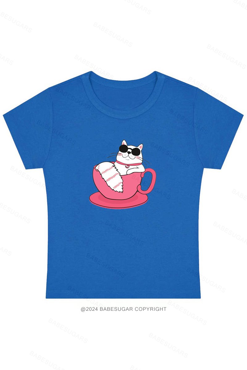 Cute Tea Cup Cat Y2K Baby Tee