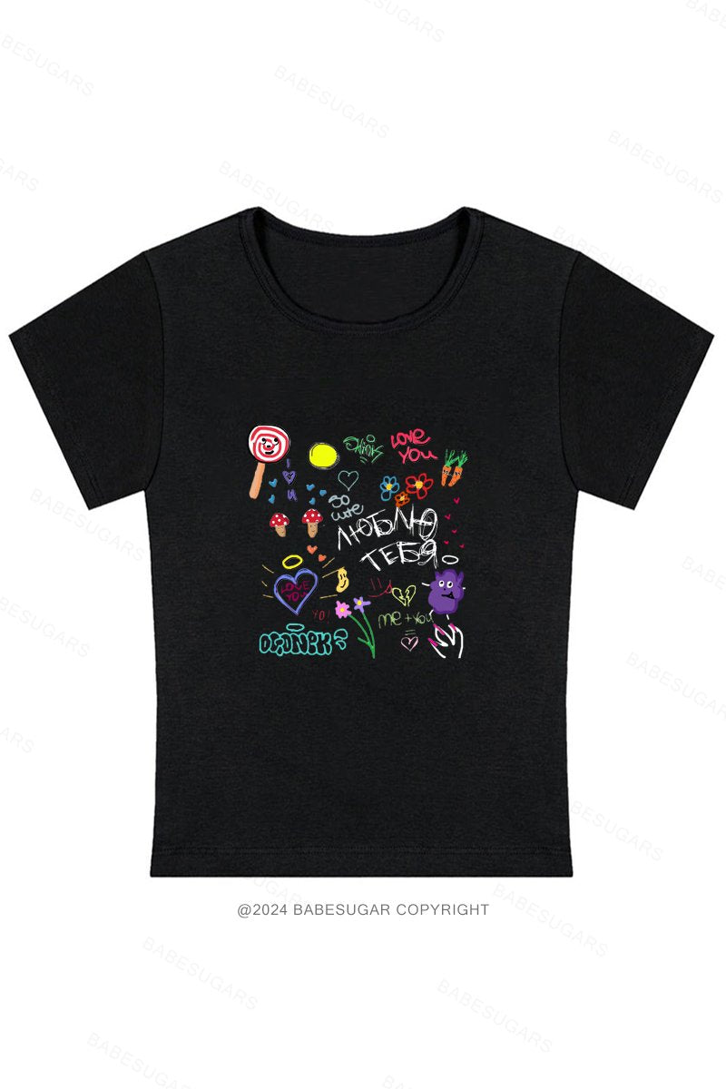 Cute Color Sticker Printing Y2K Baby Tee
