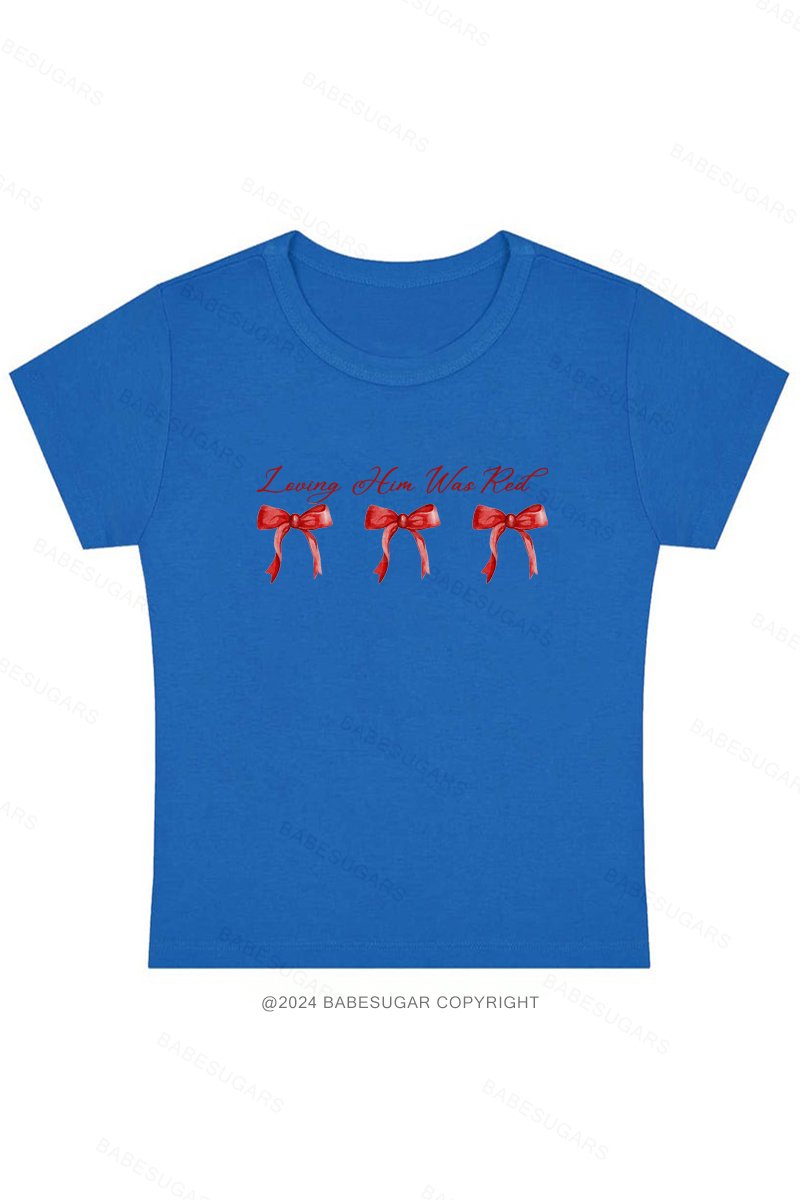 Red Bow Print Y2K Baby Tee