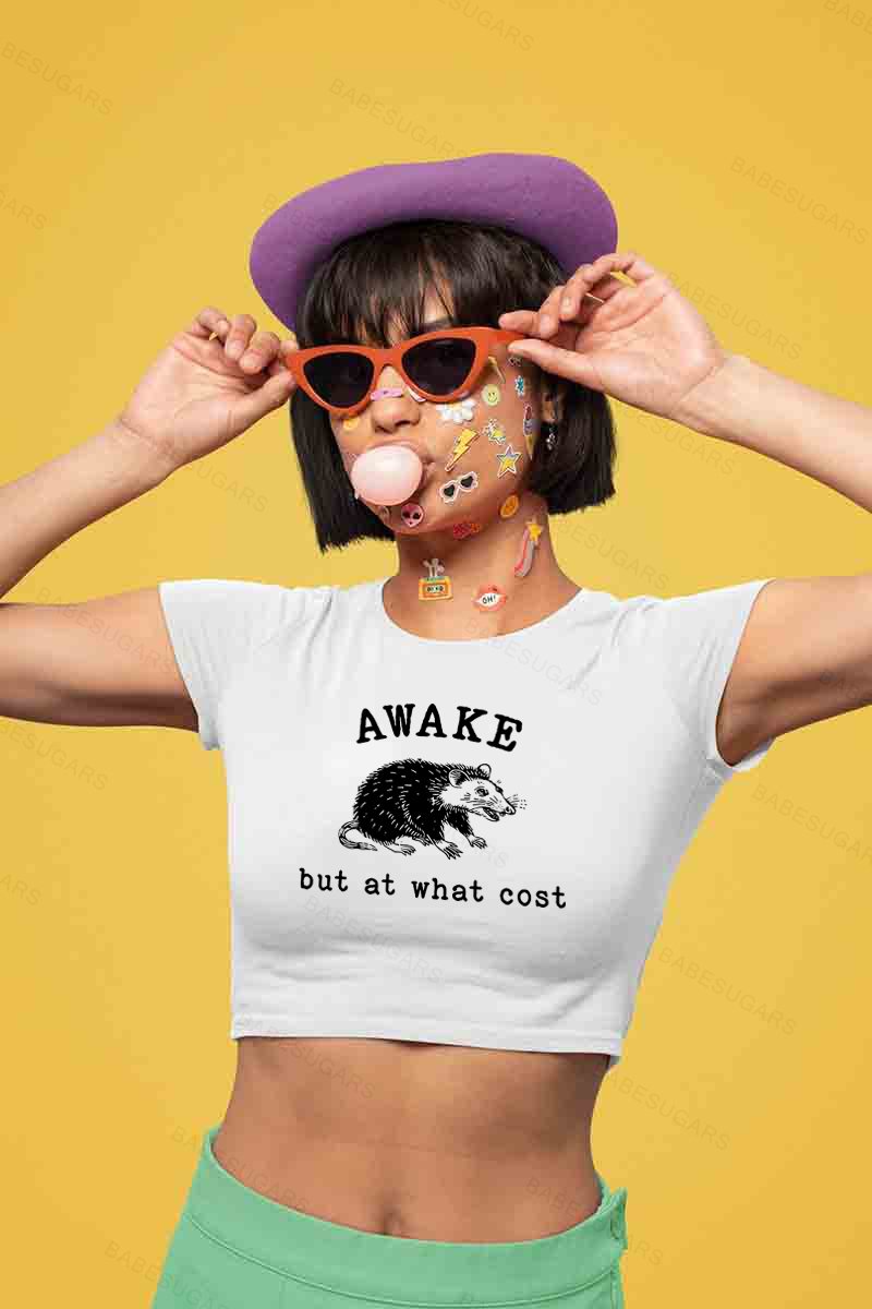 Awake But At What Cost Y2K Baby Tee