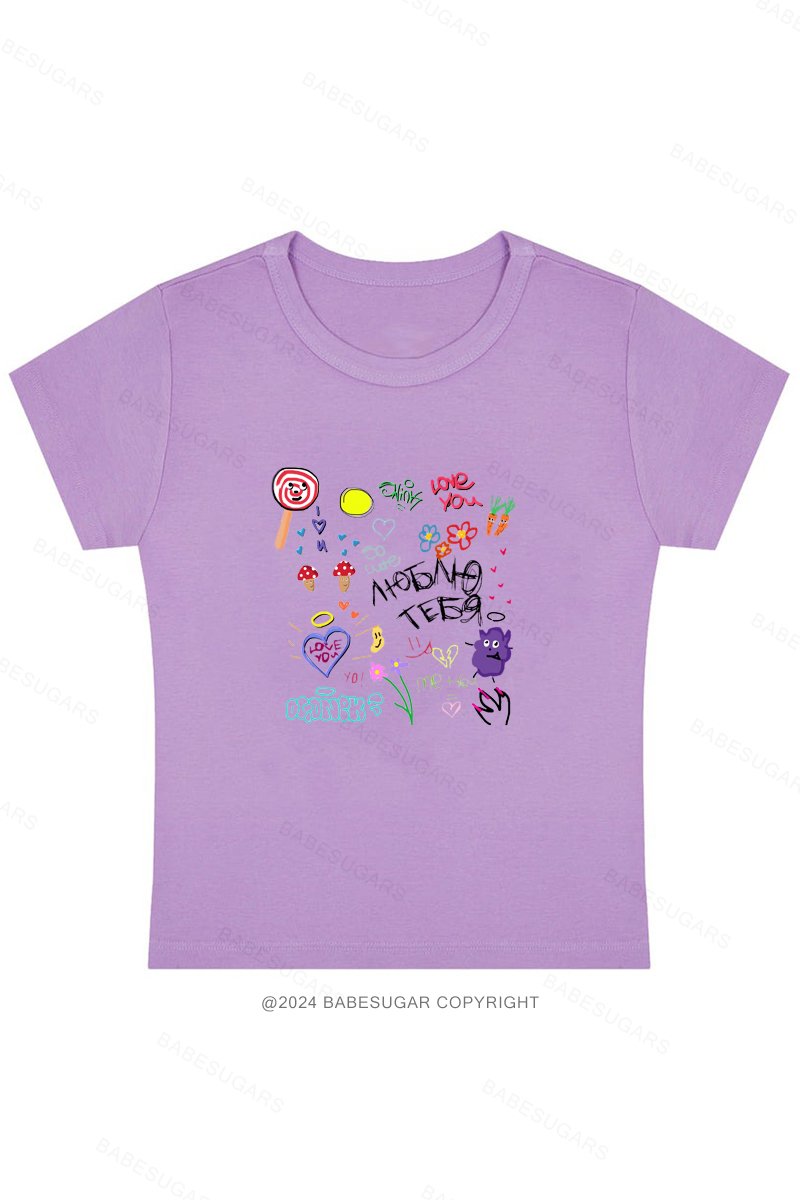 Cute Color Sticker Printing Y2K Baby Tee