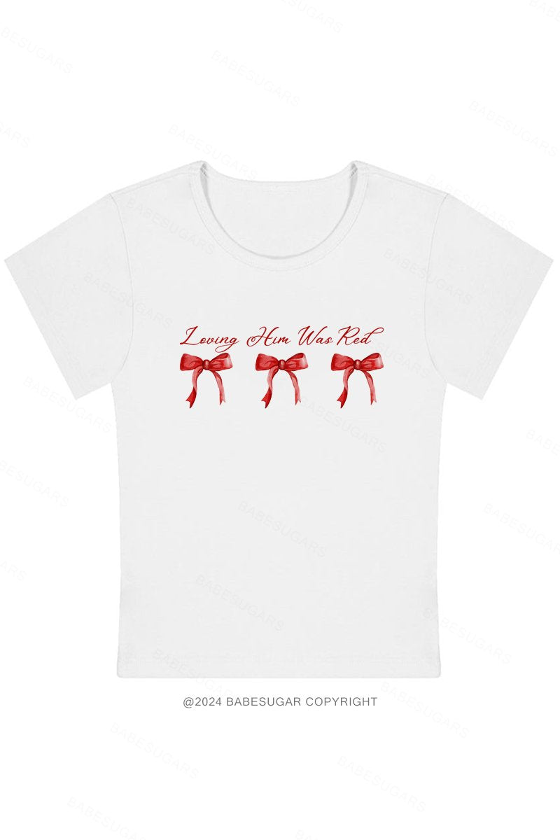 Red Bow Print Y2K Baby Tee
