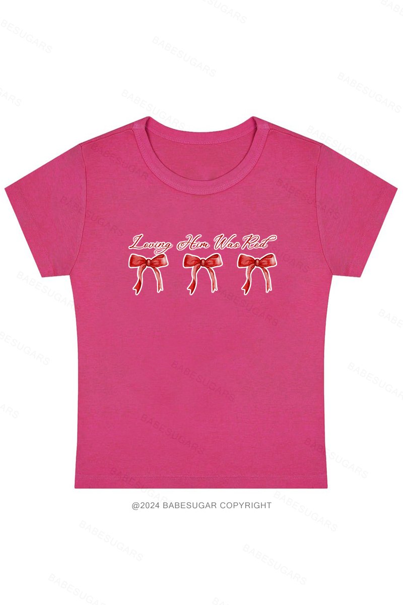 Red Bow Print Y2K Baby Tee