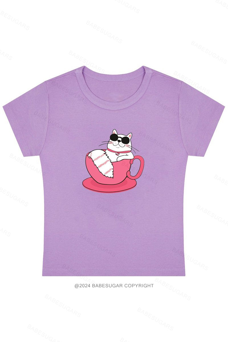 Cute Tea Cup Cat Y2K Baby Tee