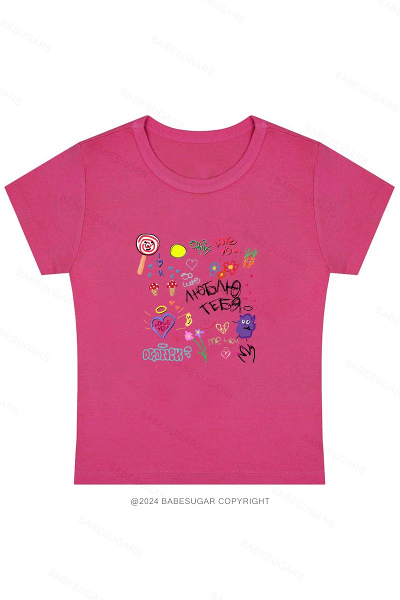 Cute Color Sticker Printing Y2K Baby Tee