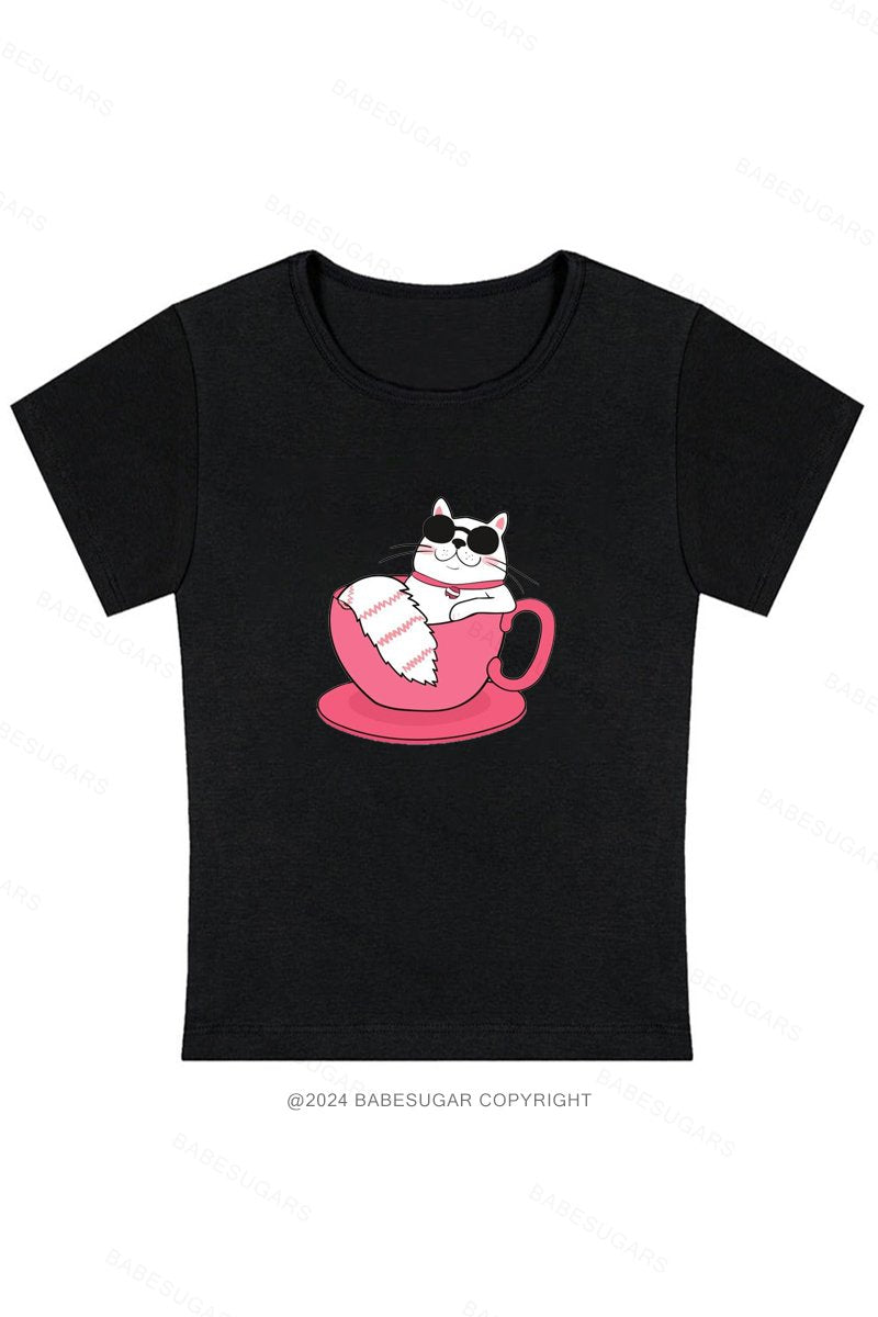 Cute Tea Cup Cat Y2K Baby Tee