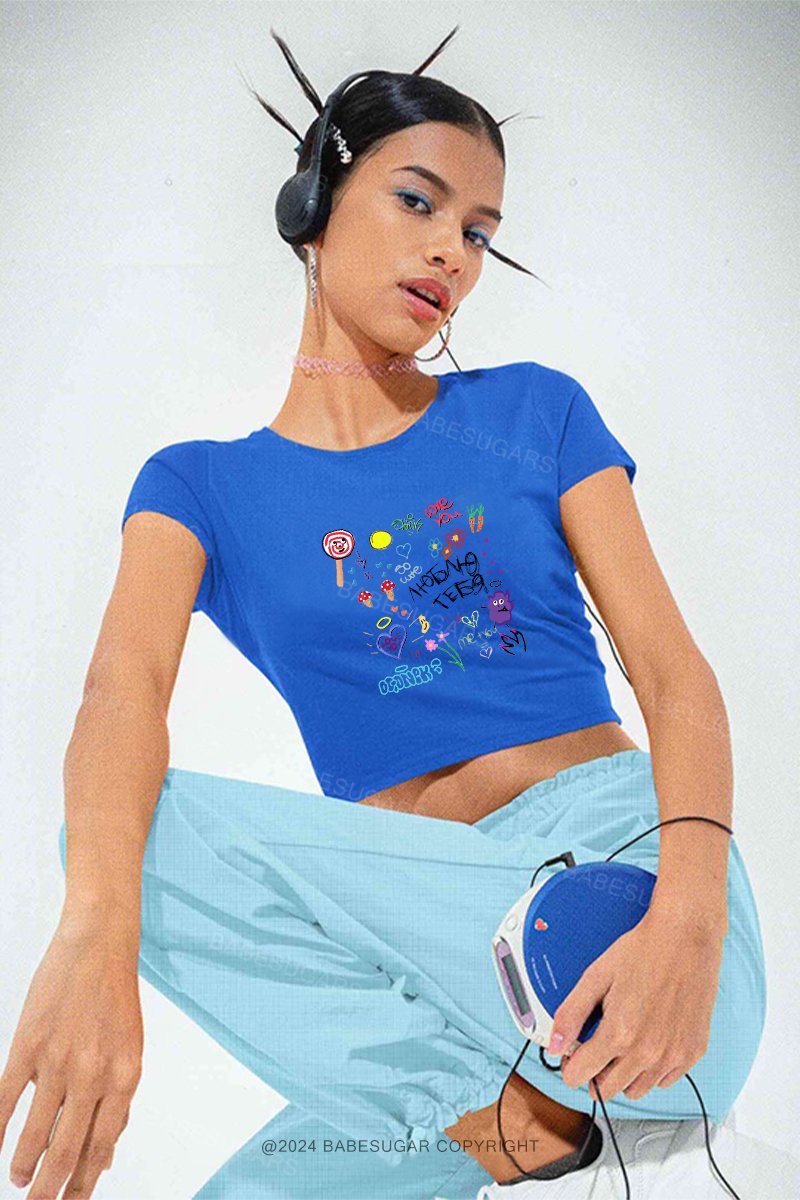 Cute Color Sticker Printing Y2K Baby Tee