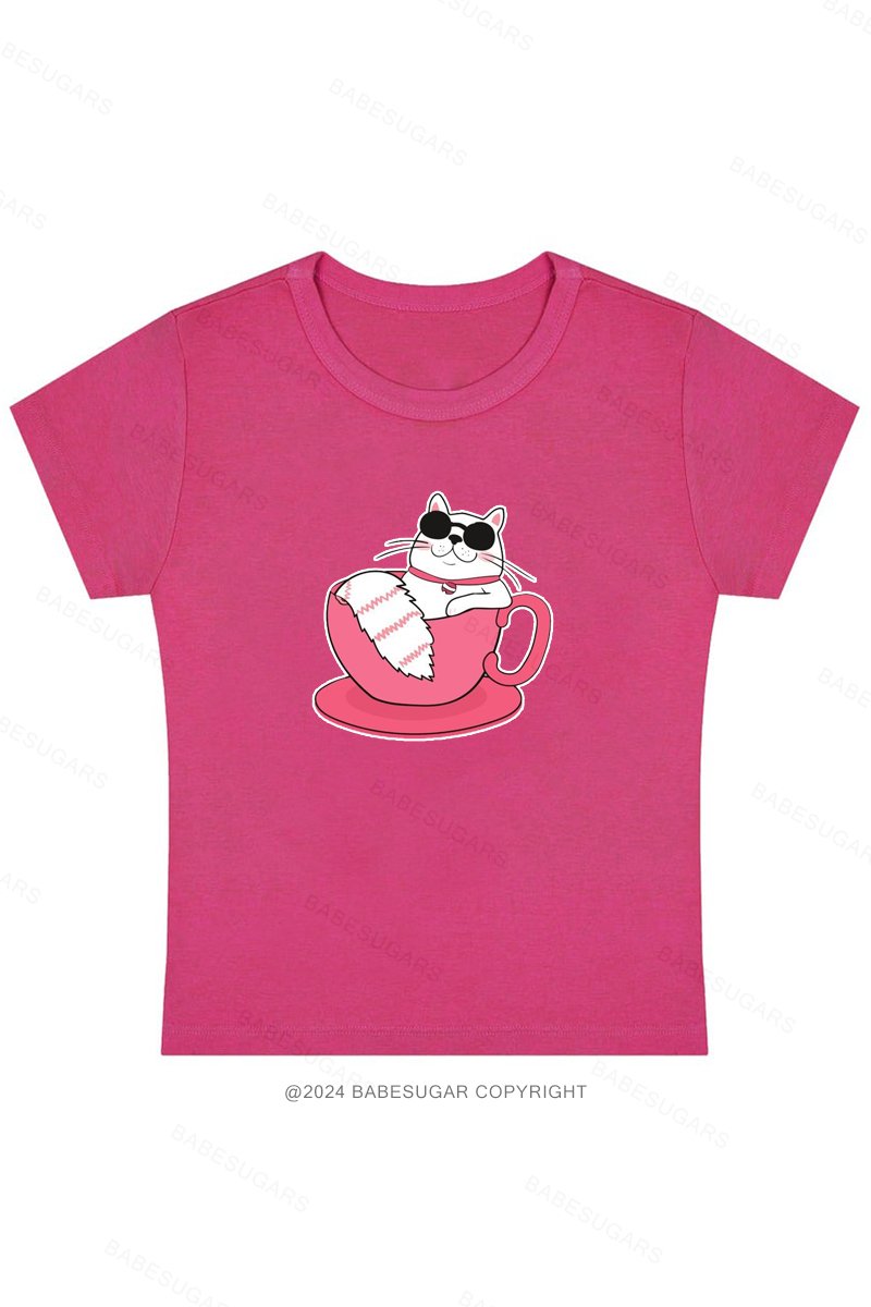 Cute Tea Cup Cat Y2K Baby Tee